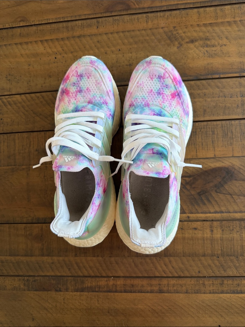 Ultraboost adidas Women’s  Tie-Dye Knit Sneakers in White, Pink, Blue, Green